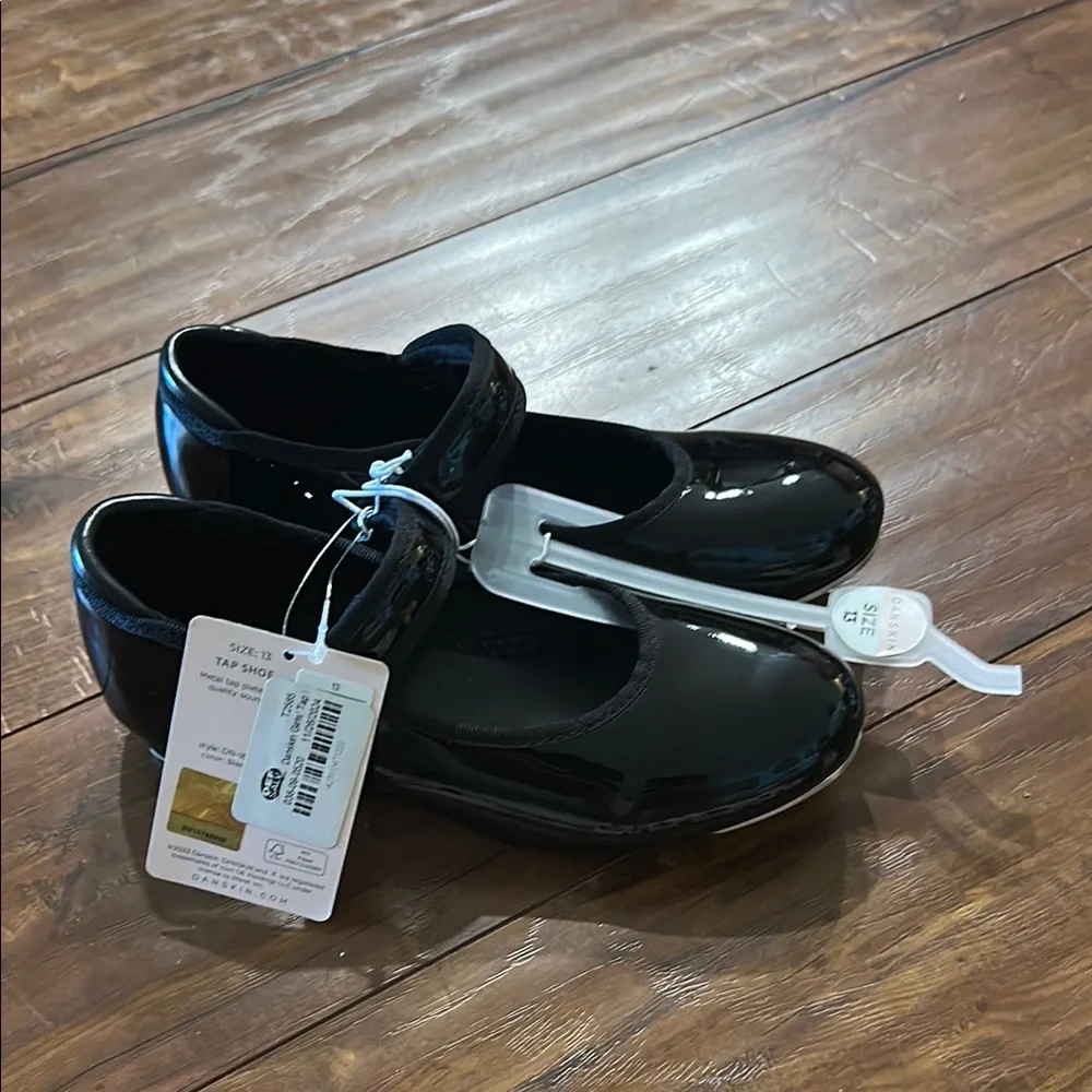 Danskin Girls Black Tap Dance Shoes Size 13 Little Girl New